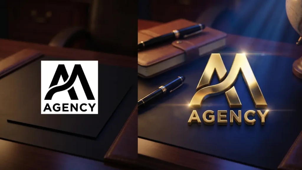 A before-and-after transformation demonstrating an AI 3D logo animation tutorial for premium agency branding.