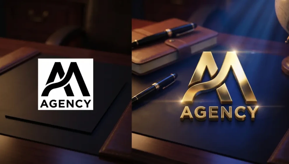A before-and-after transformation demonstrating an AI 3D logo animation tutorial for premium agency branding.