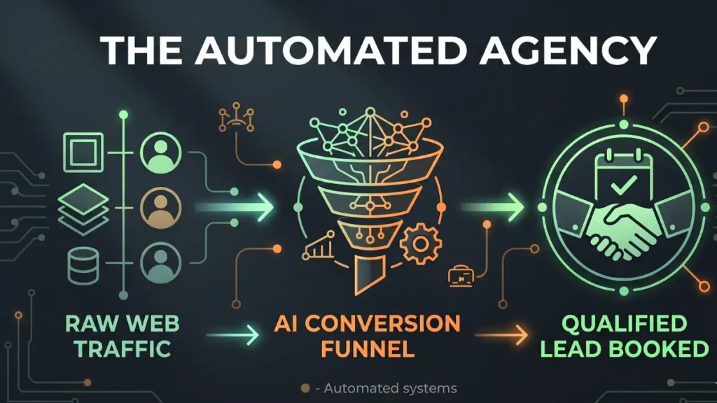 Infographic demonstrating how an AI side hustle automates lead generation and marketing systems.