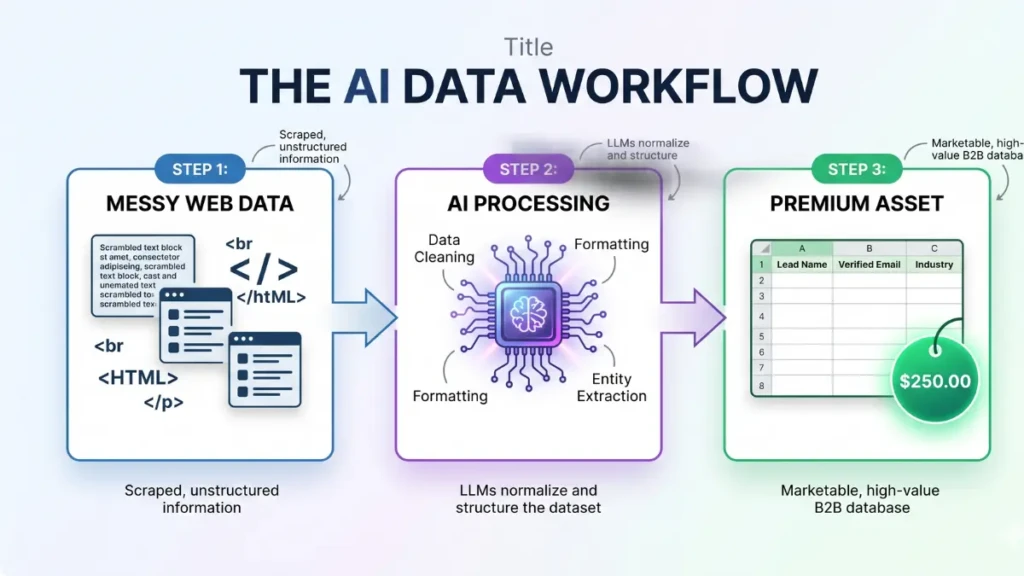Infographic explaining how to clean raw data using AI for a profitable side hustle.