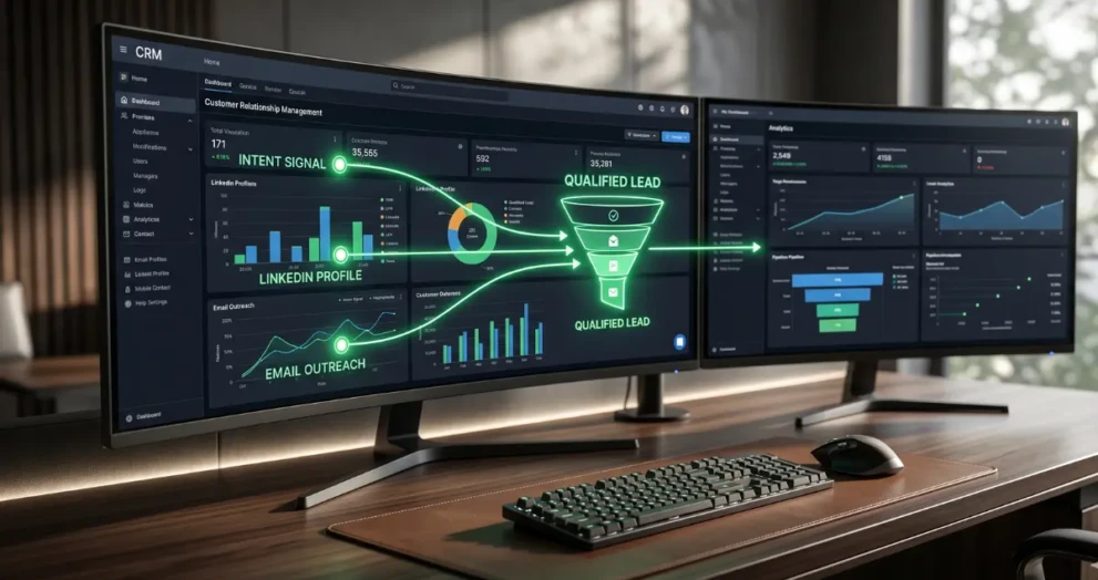 An advanced AI workflow dashboard automating B2B lead generation and data scraping.