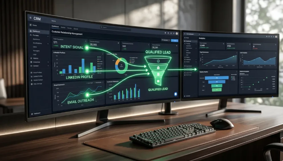 An advanced AI workflow dashboard automating B2B lead generation and data scraping.