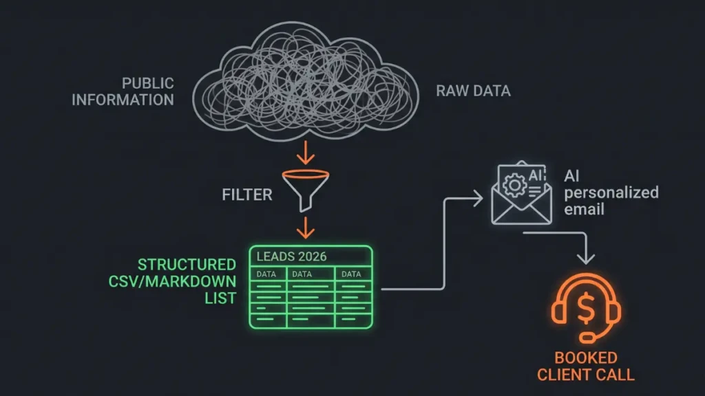 Infographic demonstrating how to use structured data for B2B client acquisition and outreach.