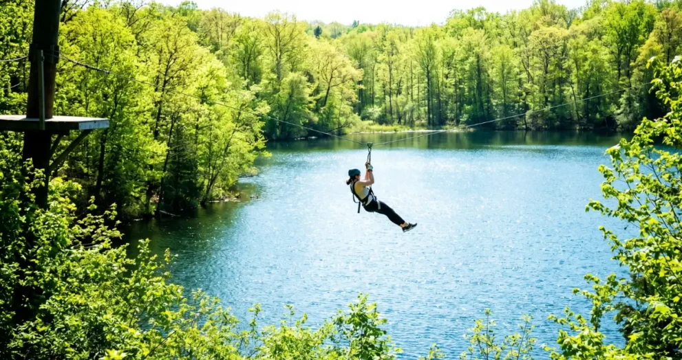 Experiencing the adrenaline of the Blue Heron zipline at Heart Lake Conservation Area in Brampton.