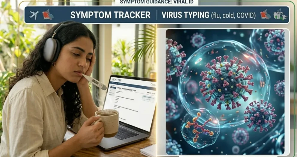 A sick person trying to tell the difference between COVID vs flu vs cold symptoms.