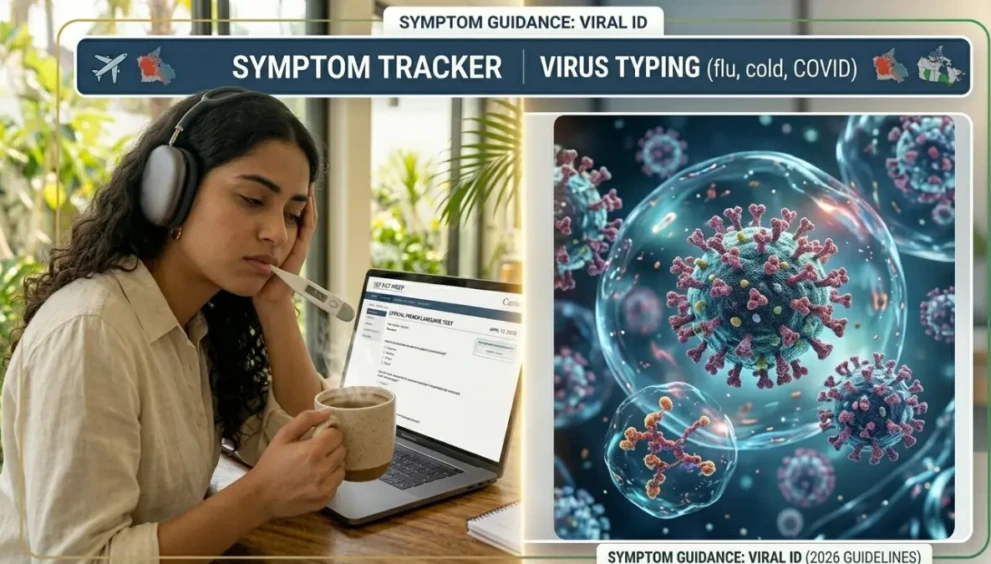 A sick person trying to tell the difference between COVID vs flu vs cold symptoms.