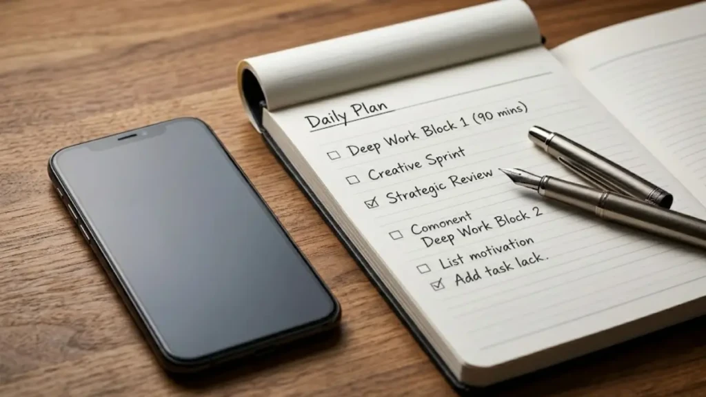 Utilizing a digital fast and notepad to execute a successful dopamine detox for deep work.