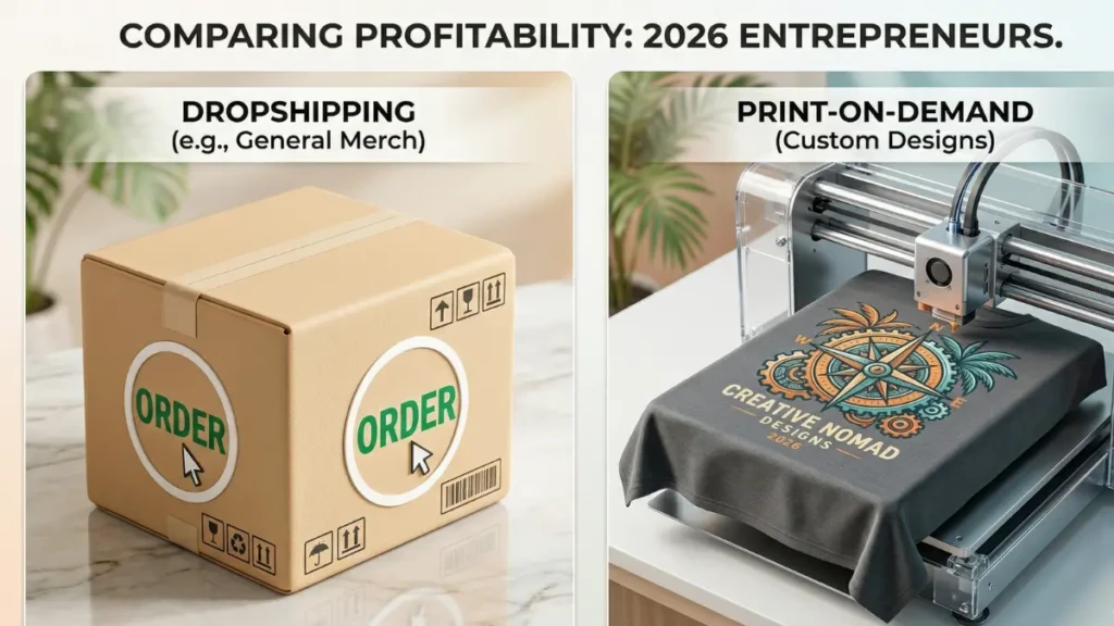 Comparison of dropshipping and print-on-demand business models for 2026 entrepreneurs