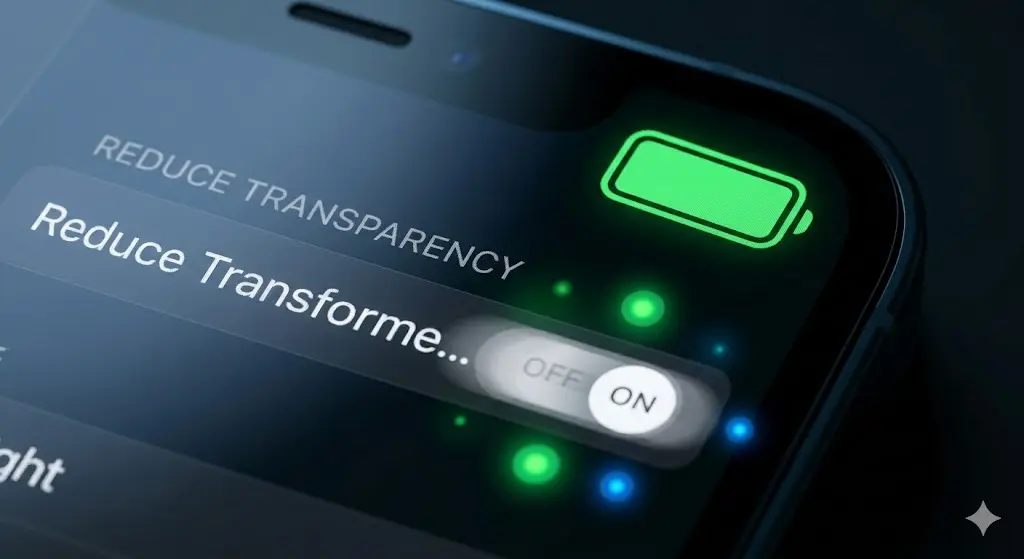 Turning off transparency effects to save battery life after the latest iPhone update.