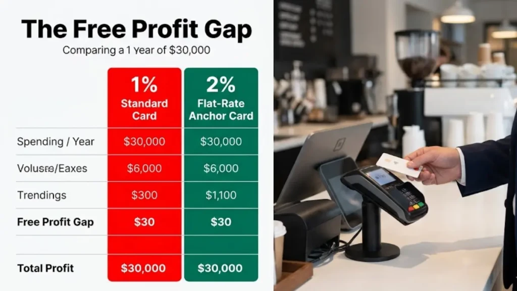  Infographic comparing the cash flow ROI of a 2% flat-rate no annual fee credit card.