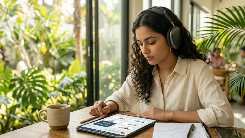Candidate studying for a French language test to increase their Canada PR Express Entry score.