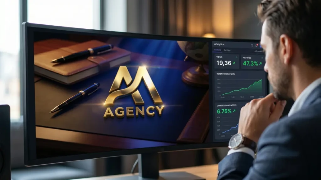 Reviewing a high-conversion video ad featuring high-end agency branding and 3D logo animation.