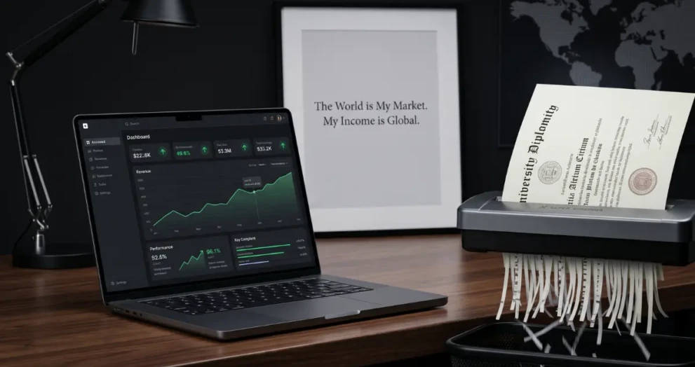 A high-performance workspace symbolizing the acquisition of high income skills without a traditional college degree.