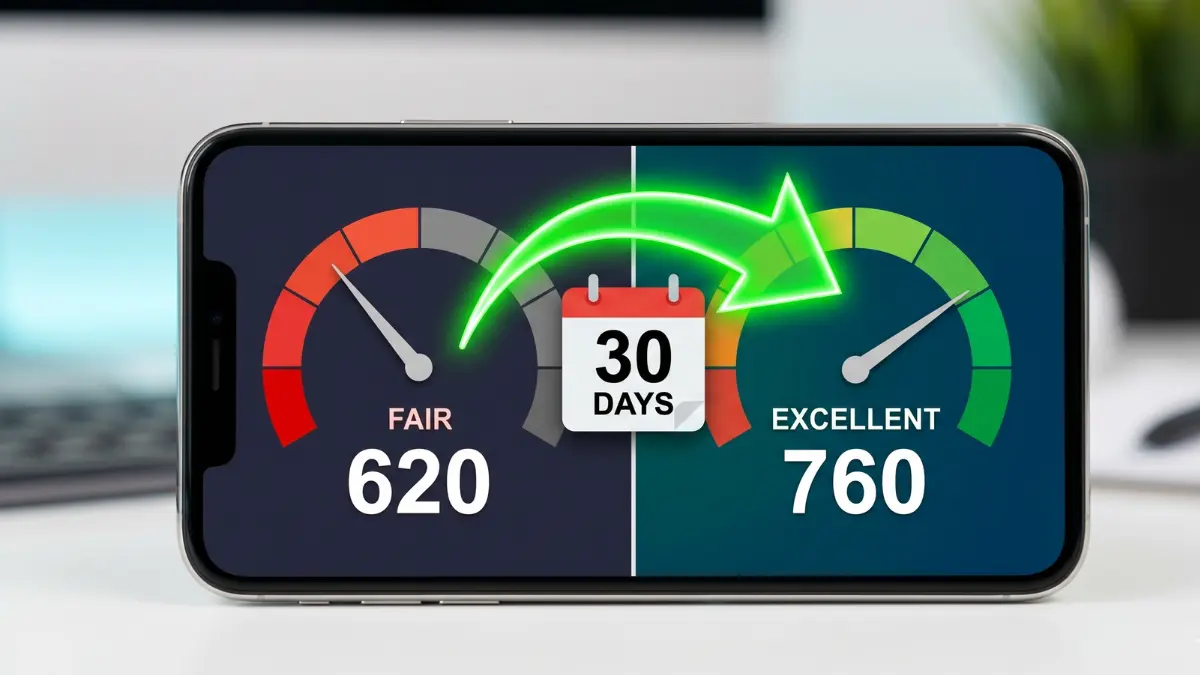 A 30-day timeline showing how to improve credit score fast and increase your FICO rating.