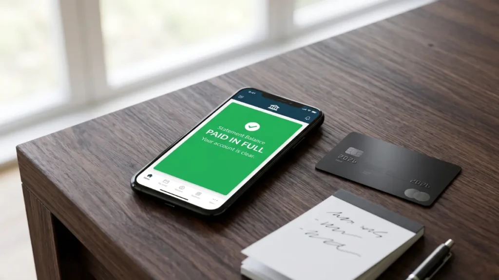 A smartphone showing a paid-in-full statement, demonstrating how to use credit cards smartly and avoid debt.