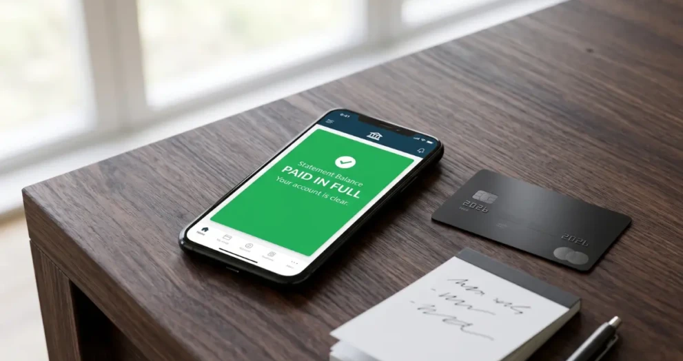 A smartphone showing a paid-in-full statement, demonstrating how to use credit cards smartly and avoid debt.