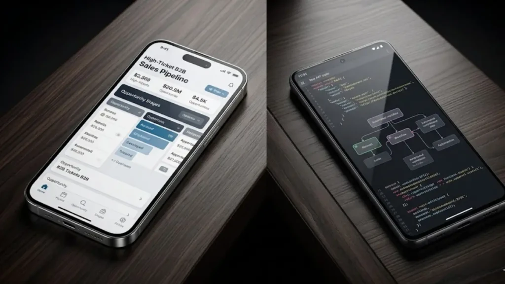 A high-level comparison of iPhone vs Android 2026 for business automation and B2B sales.