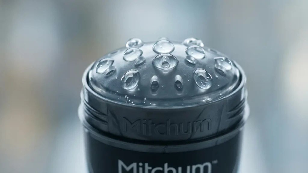 Close-up of Mitchum Triple Armor clear gel showing the transparent, no-residue formula.