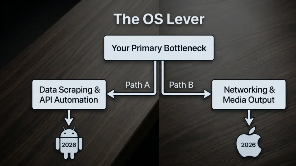 Infographic demonstrating how to choose between iOS and Android based on business workflow needs.