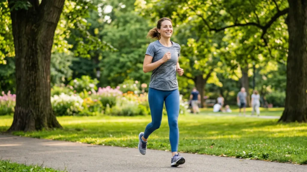  A person engaging in moderate aerobic exercise to naturally boost immune system function.