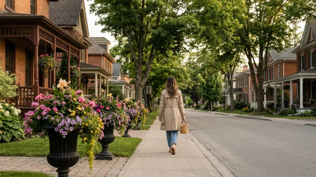 Niagara on the Lake small town with historic houses and flower-lined streets Ontario