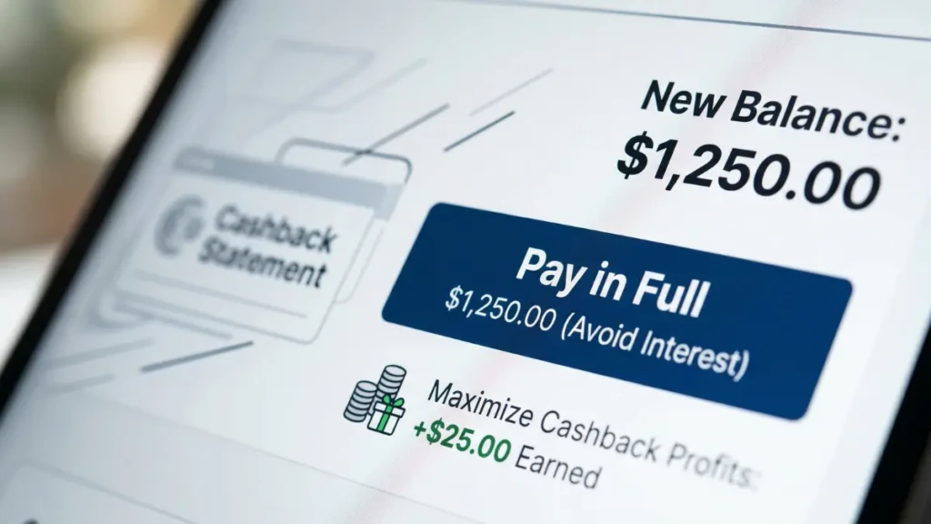 Paying a credit card statement in full to avoid interest charges and maximize cashback profits.