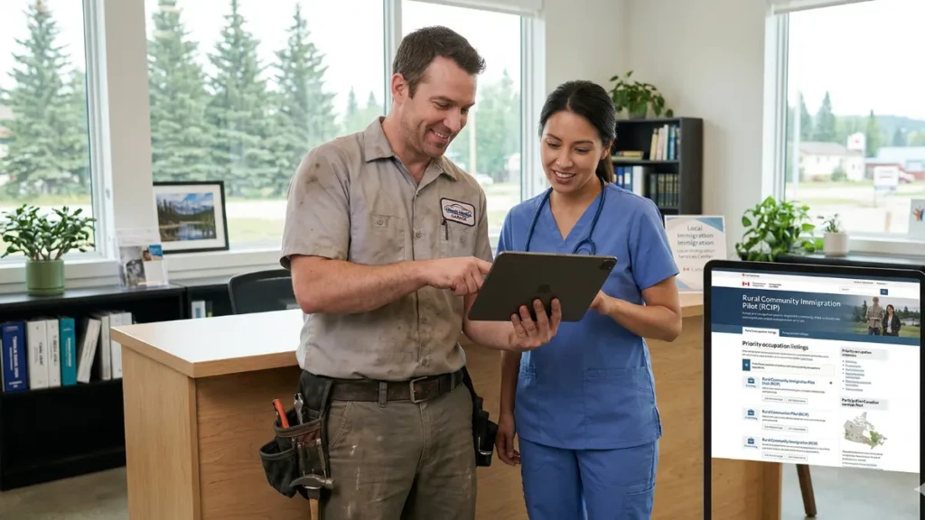 Essential workers in Canada securing jobs through the Rural Community Immigration Pilot.