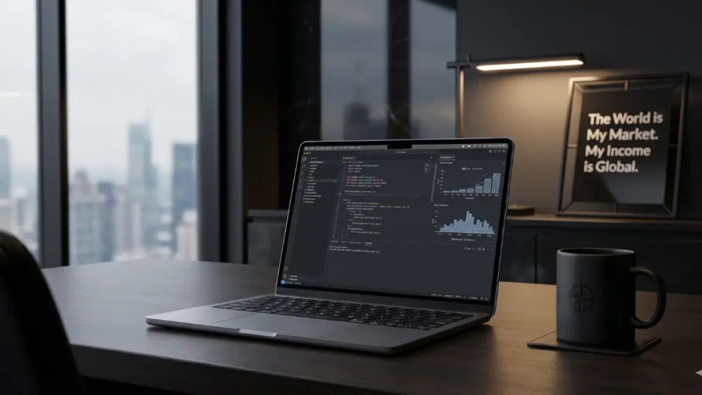 A premium digital workspace representing how to start a business with no money in 2026.
