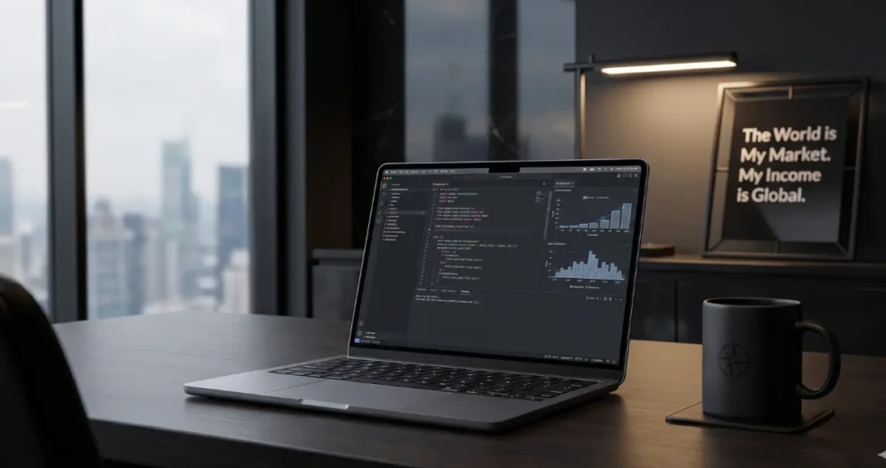 A premium digital workspace representing how to start a business with no money in 2026.