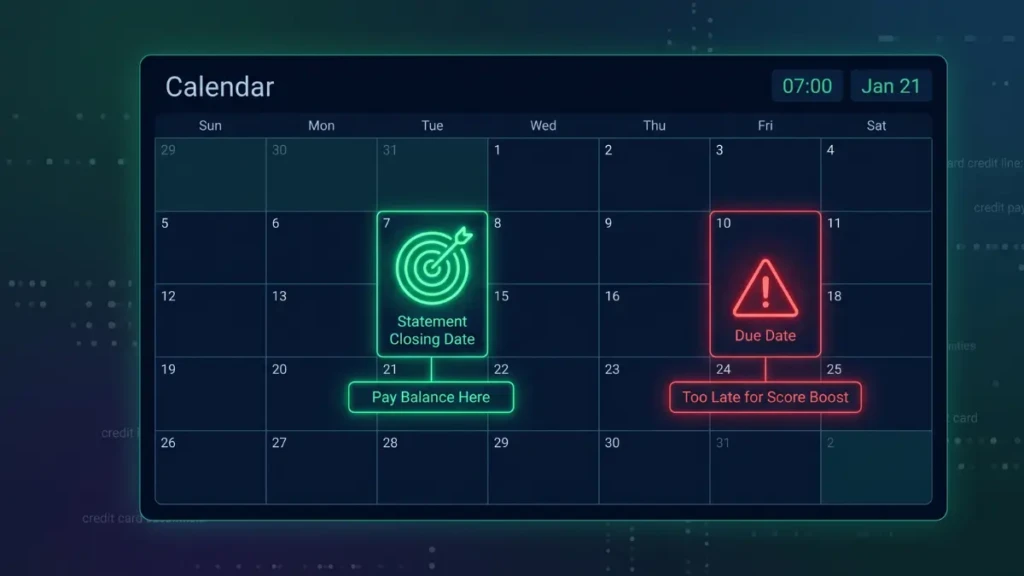 Infographic explaining the statement closing date hack to fix bad credit fast.