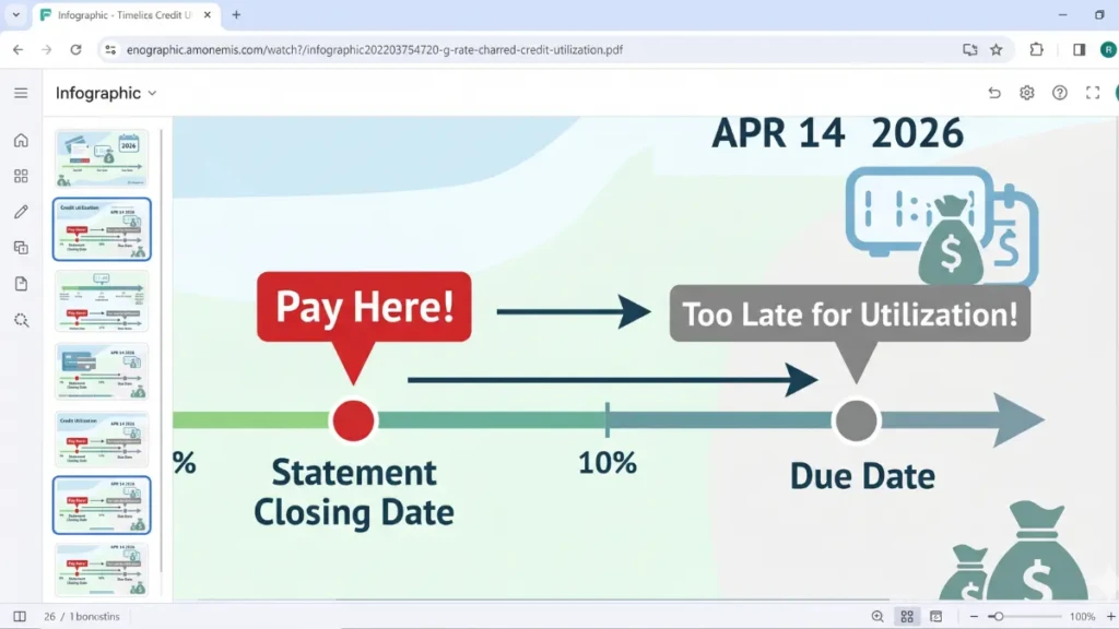 Infographic explaining the difference between the statement closing date and due date to increase credit score fast.