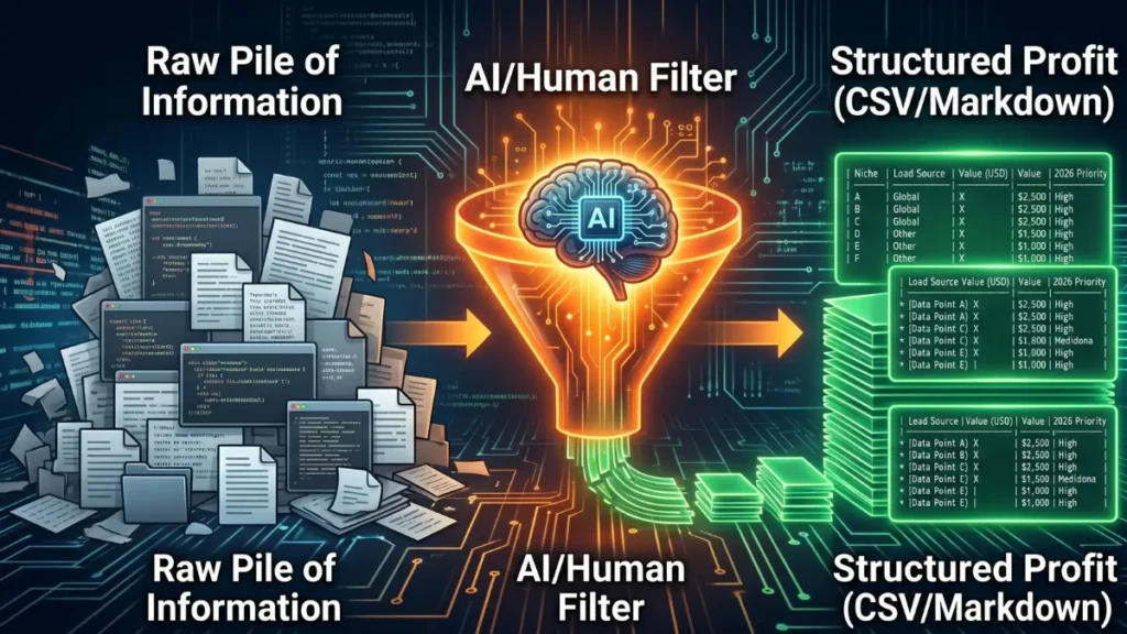 Infographic showing how structured data aggregation creates a profitable business.