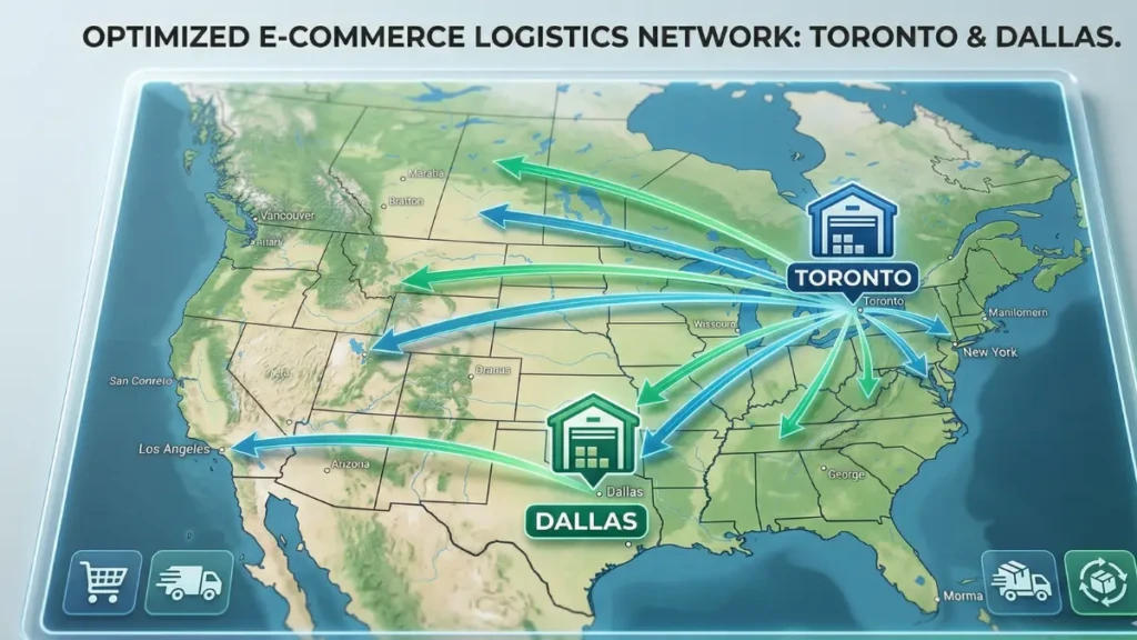 Fast shipping fulfillment centers in the US and Canada for e-commerce.