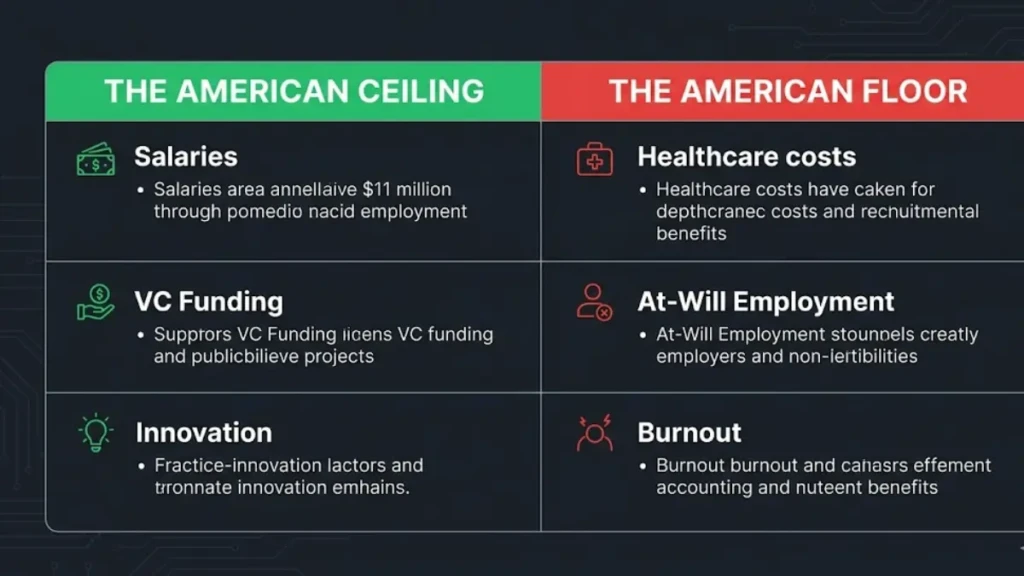 Infographic outlining the pros and cons of living in the USA for expats and professionals in 2026.