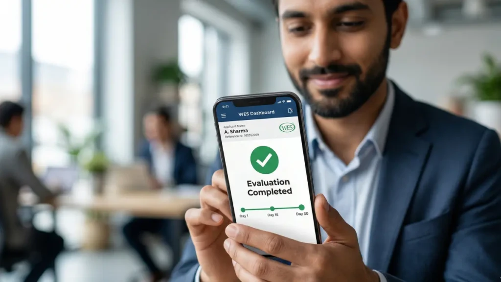 Tracking the fast processing time of a World Education Services (WES) ECA application on a smartphone.