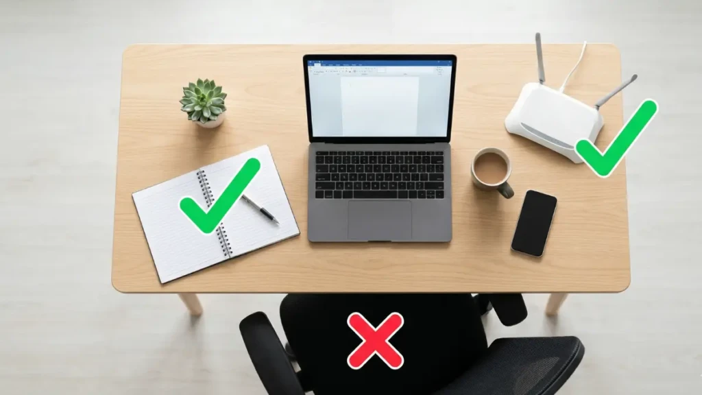 Visual checklist of qualified home office tax deductions, highlighting that furniture is often not deductible for salaried employees.